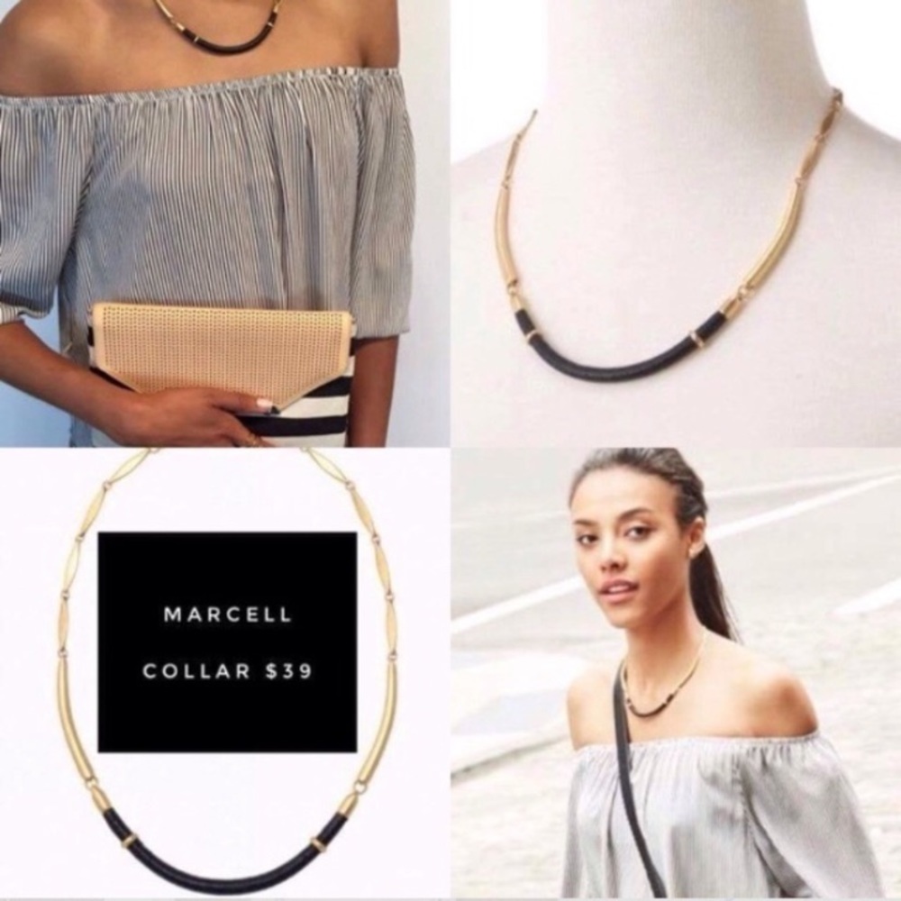 Stella & Dot Marcell Black Leather Collar Necklace